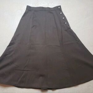 Vintage Oui Petites By Tan Jay Womens Brown Pleated Skirt Size 8 Side Buttons